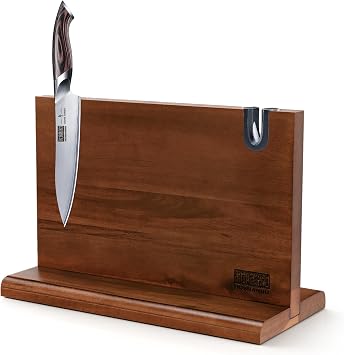 HOSHANHO 6 Inch Kitchen Utility Knife, Magnetic Knife Block 14 x 10 Inches, Double Sided Magnetic Knife Holder Rack for Kitchen Counter