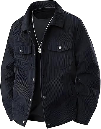 FJLTDCP Mens Long Sleeve Shirt, Corduroy Jacket, Button-Down, Casual Outerwear, Solid, Loose Fit, Short Coat, Autumn, Winter, Casual, Stylish, Jumper, Large Size