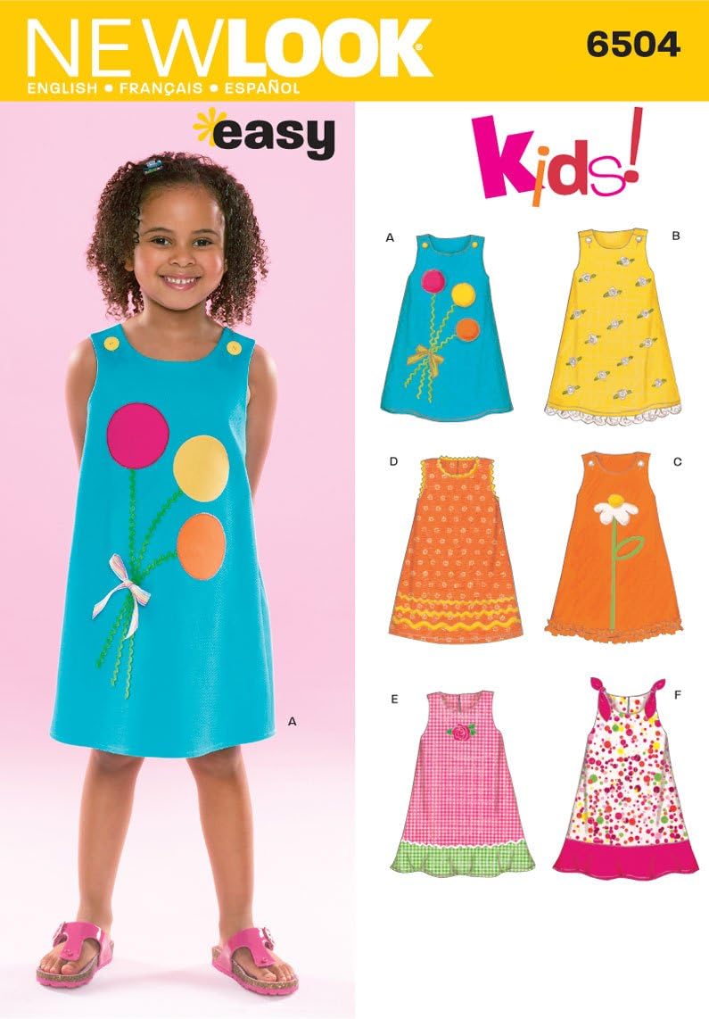 New Look Sewing Pattern 6504: Child Dresses, Size A, Multi-Colour, A (3-4-5-6-7-8)
