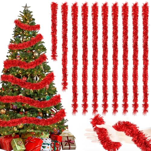 2m/10Pcs Ghirlanda Natalizia Rosso Ghirlanda Albero di Natale Festone Natalizio di Natale Decorazione Albero Festa Decorazione del Giardino per Casa Interni ed Esterni Fai da Te
