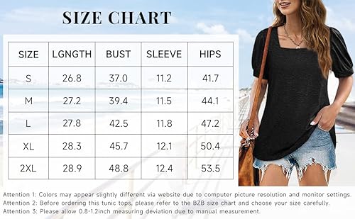 Square Neck Tunic Tops For Women Loose Fit Flowy Flattering T-Shirts Summer Black M #TOP5
