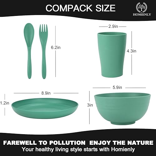 Miniatura 2 de Juegos de vajilla de paja de trigo, Homienly 20 piezas irrompibles aptas para microondas y lavavajillas, cubiertos ligeros Juego de cuencos, tazas,