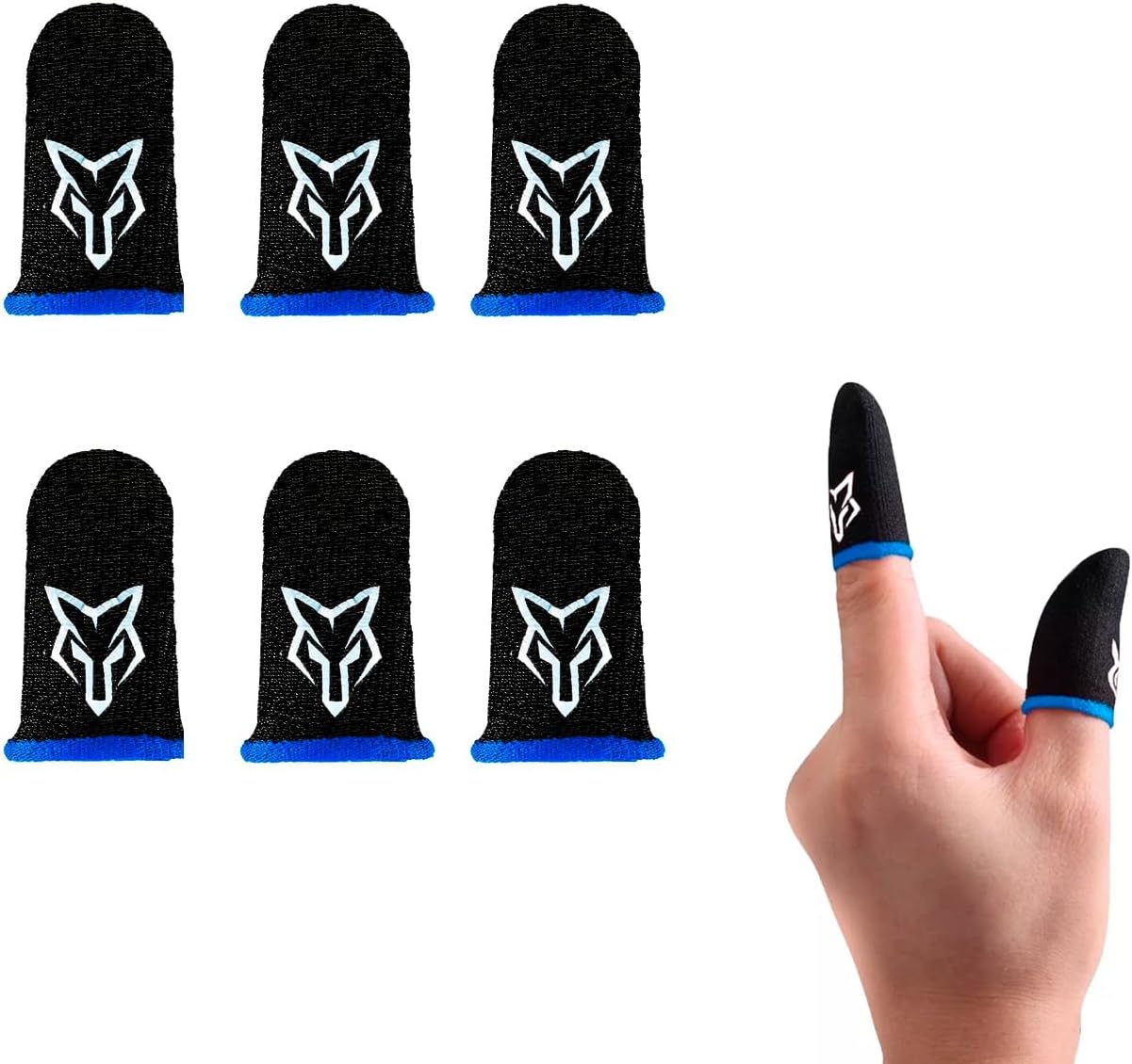 Finger Sleeves Breathable Touchscreen for Mobile Games V1 (6pcs) Profesional Finger Gloves Gamer PUGB Free Fire COD (Black/Blue)