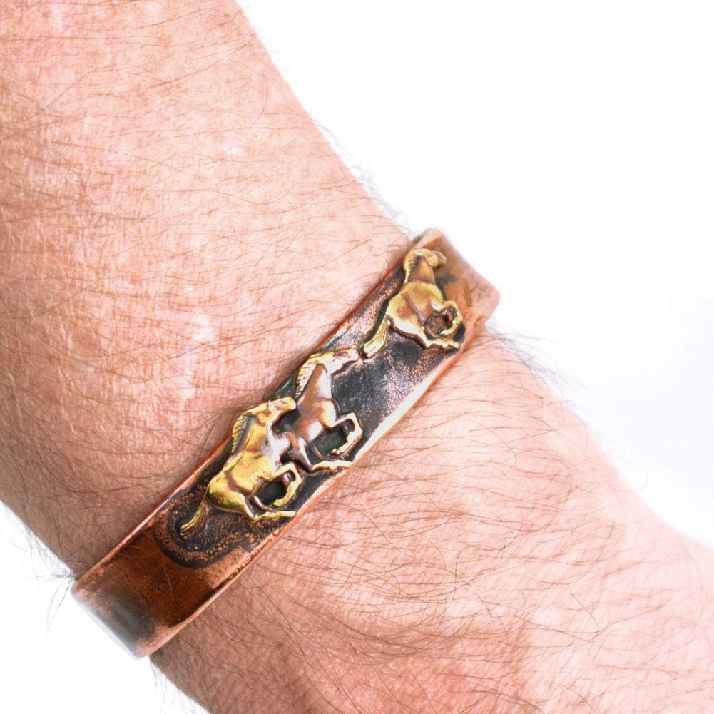 Modern Artisans American Made Rustic Unisex Copper Cuff Bracelet - Wild Mustangs Motif
