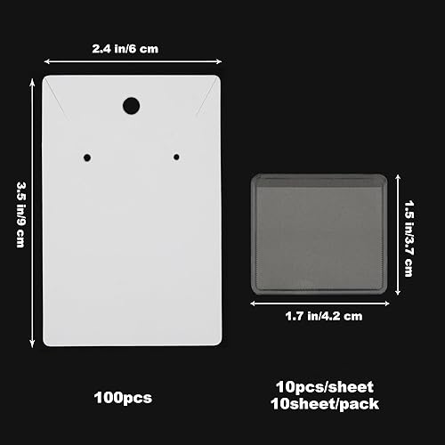 Miniatura 8 de Temlum 100 tarjetas de exhibición de joyas con 100 bolsas adhesivas y bolsas transparentes, soportes para tarjetas de collar y aretes para vender