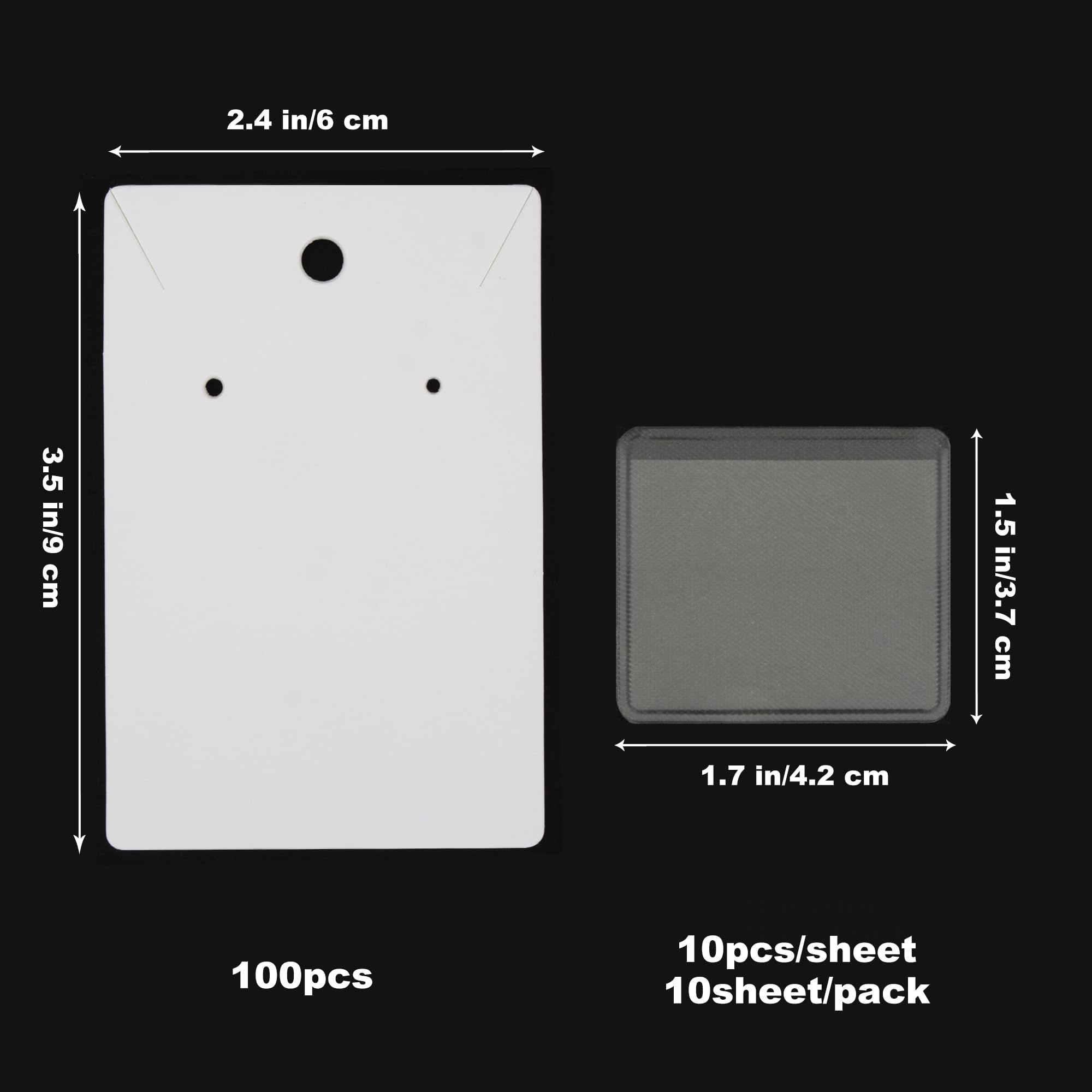 Temlum 100 Pcs Jewelry Display Cards with 100 Pcs Adhesive Pouches and Clear Bags, Necklace Earring Card Holders for Selling Jewelry Packaging Supplies (White)