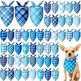 Picture of Abbylike 50 Pcs Winter Plaid Dog Bandanas Bulk Blue Bandanas for Dogs Triangle Kerchief Bibs Scarf Set for Pet Winter Costume Photo Props Accessories Pet Shops (19.7 x 13.8 x 13.8 Inch)