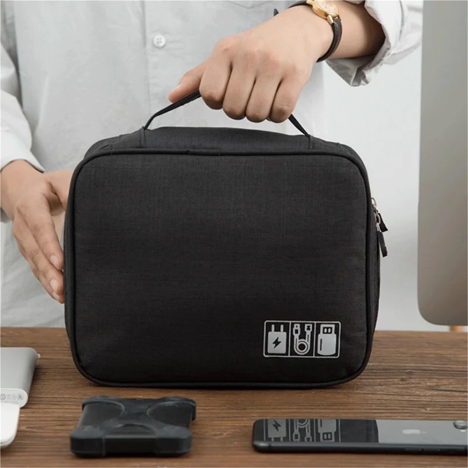 Borsa Organizer Per Cavi Borsa da viaggio elettronica digitale Custodia multifunzione for auricolari Cavo dati Caricabatterie for accessori Protezione disco rigido(Deep red)