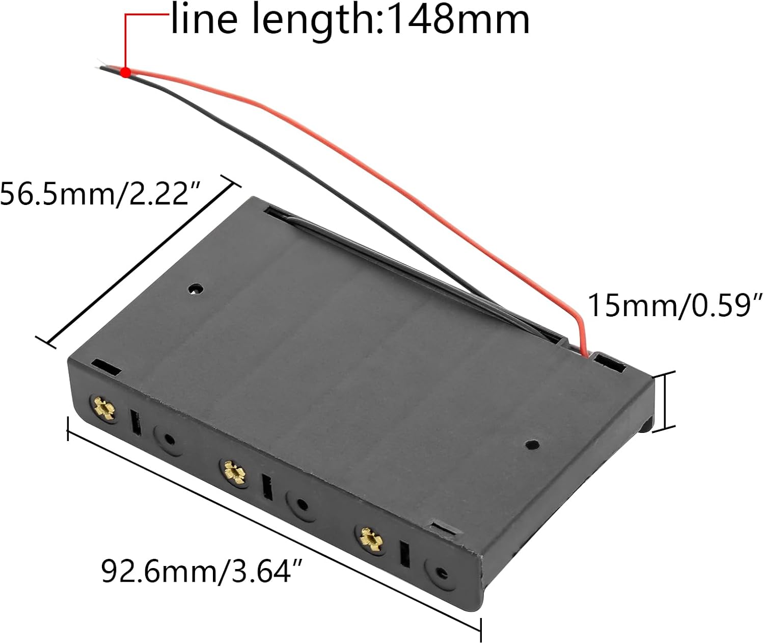 6 AA 9V Battery Holder Case Box Organizer with Connector Cable - ABS Plastic Black Storage