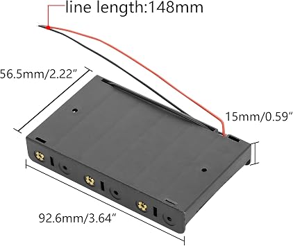6 AA 9V Battery Holder Case Box, Black | Organizer with Connector Cable, ABS Plastic, Storage