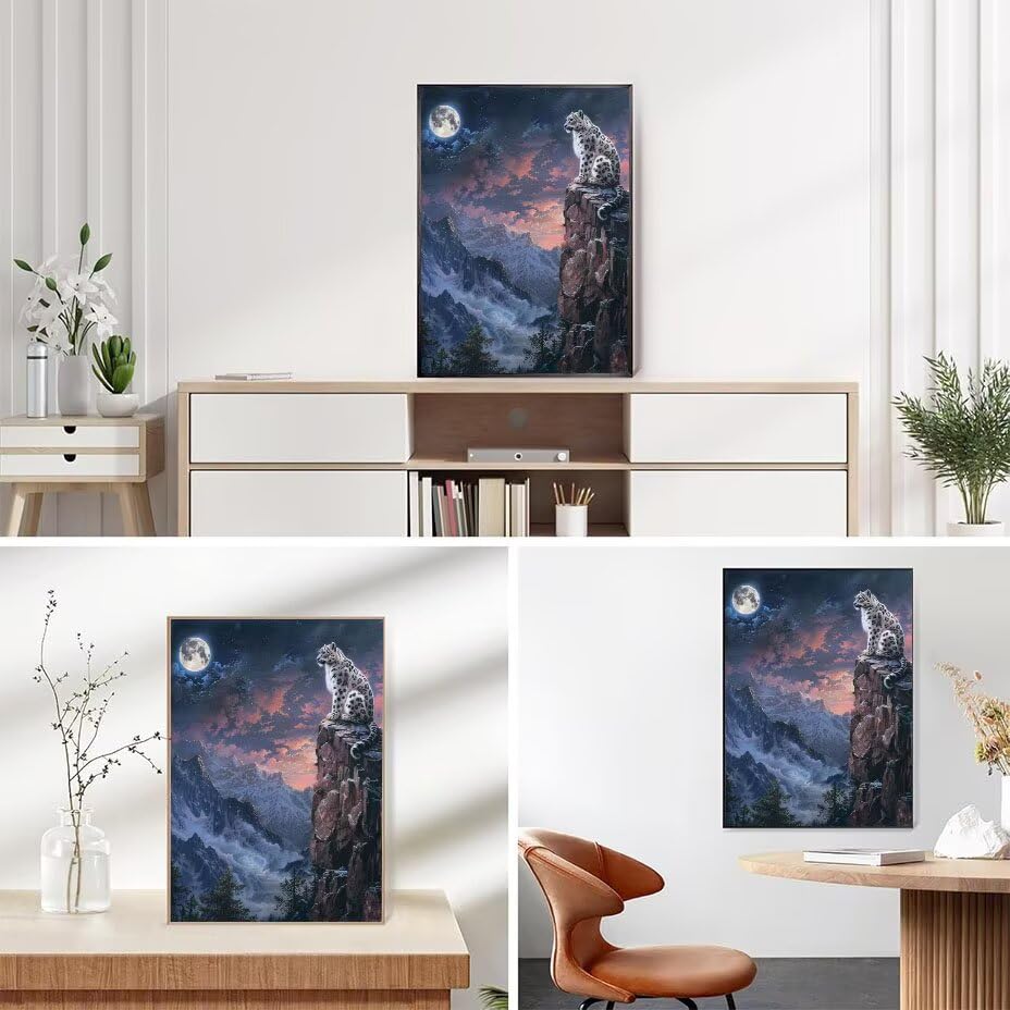 Léopard diamant painting lune 80x110 cm kit point de croix débutant