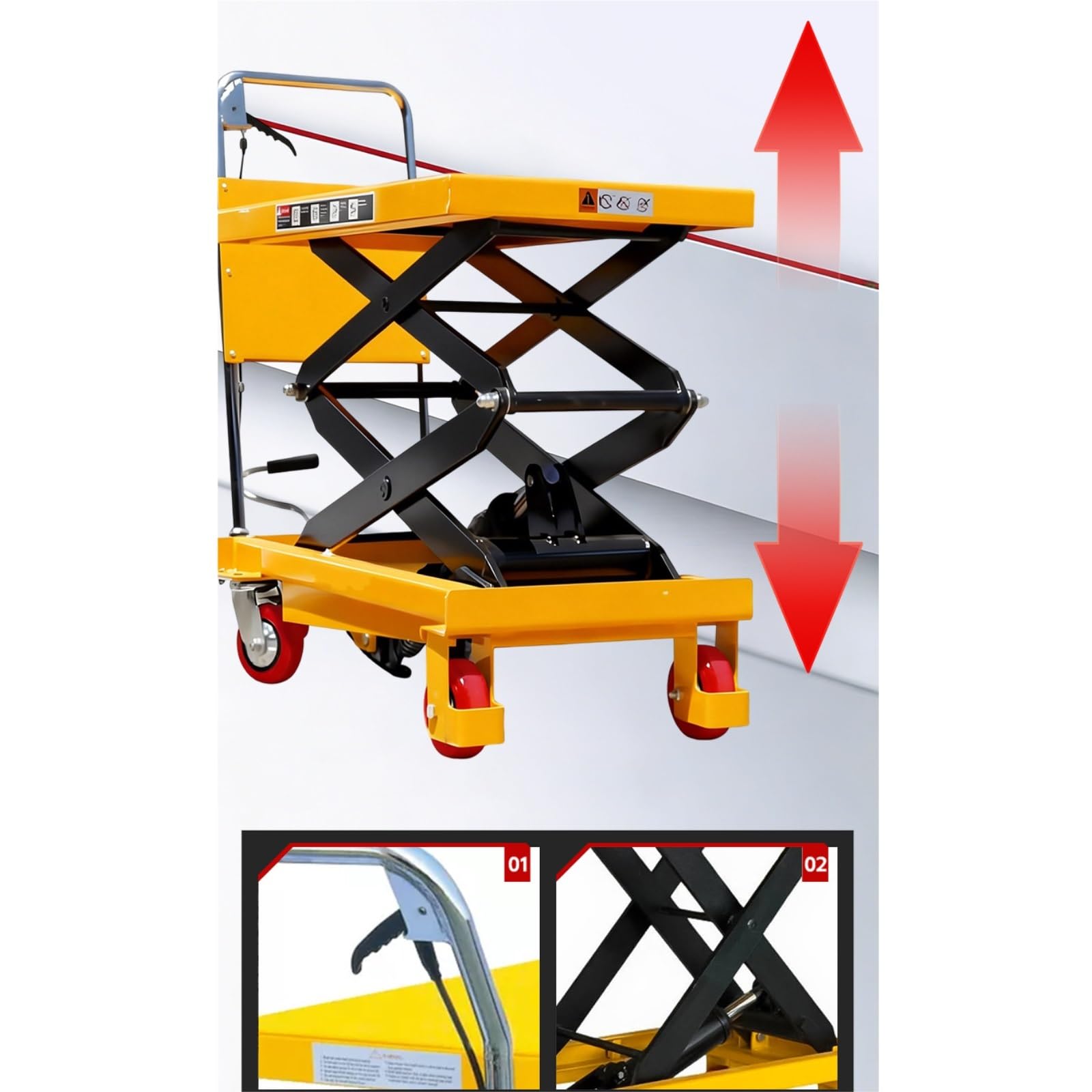 Hydrauliczny wózek podnośnikowy z poduszką antypoślizgową i 4 kołami do przenoszenia materiałów i transportu (150 kg 1,26 m)