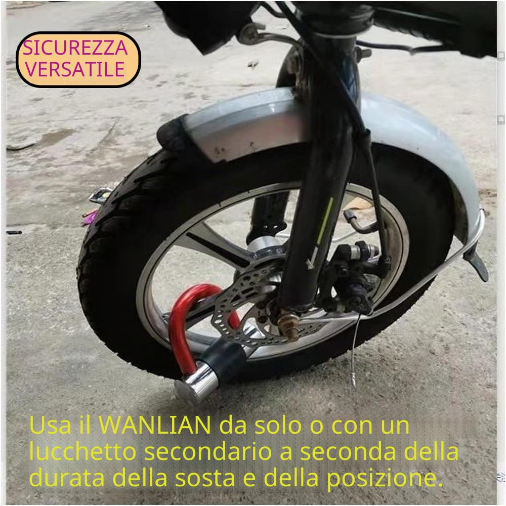 Lucchetto antifurto per moto, mini lucchetti per biciclette, robusta serratura a U antifurto, staffa da 16 mm con chiavi, serratura di sicurezza massima per biciclette, moto e altro ancora, rosso