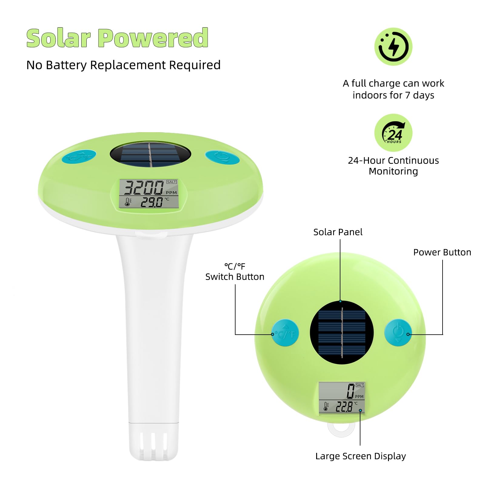 Herramienta de análisis de agua de energía solar ABS para lecturas simultáneas de salinidad y temperatura en campos de aplicación, probador solar de agua