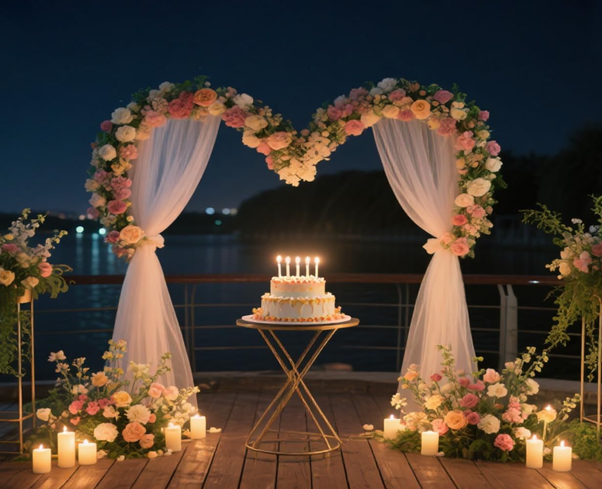 8,8 * 7,5 pies en Forma de corazón Arco de Soporte, jardín con Base, Fondo de Metal para Boda Graduación Fiestas de la Temporada, Decoración de Fondo de Aniversario