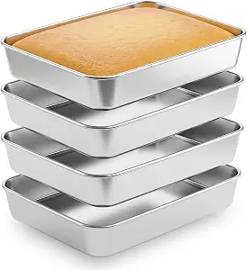 Leonyo 4-Piece Stainless Steel Baking Cake Pans, 12⅓ x 9¾ x 2 Inches