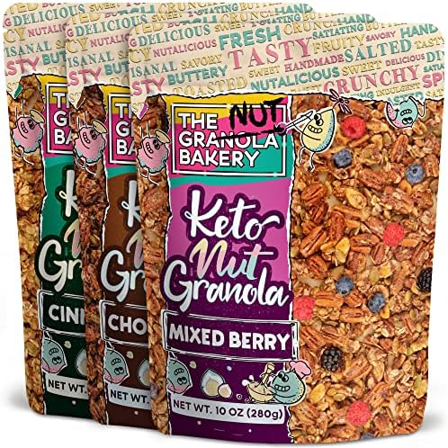 The Granola Bakery Cinnamon Chocolate Berry Variety Nut Keto Granola Cereal | Nearly 50% Nuts | Sugar Alcohol Free | Low Carb Snack, 10 Ounces (Pack of 3)