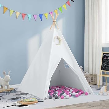Teepee Tent White 120 x 120 x 150 cm Fabric and Plastic Camping tent, suitable for outdoor camping and hiking ZSSAB-UK3385872UK