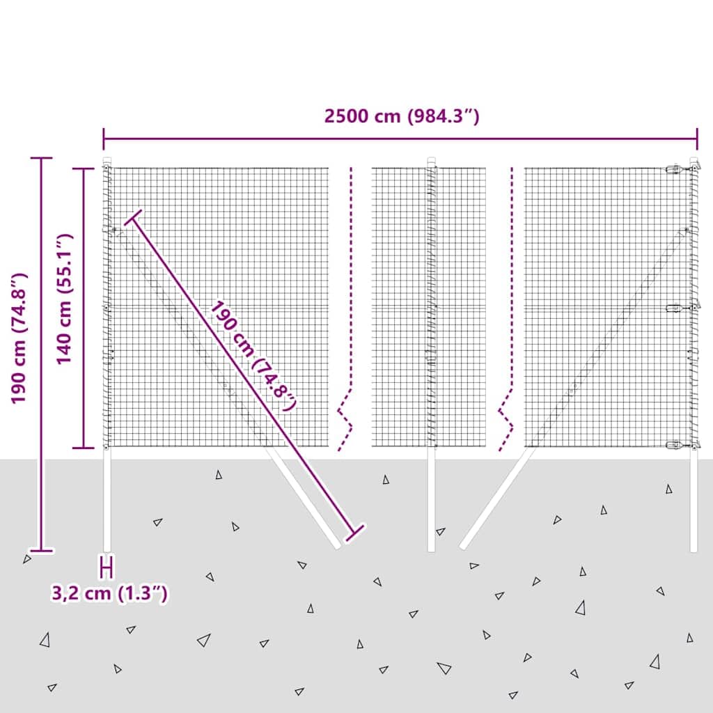 vidaXL Geschweißter Drahtzaun, bodenverankert 25 x 1,4 m Silber Netz | Hergestellt aus robustem verzinktem Stahl, gebaut für die Ewigkeit, Ideal, um Grenzen in Außenbereichen zu setzen,