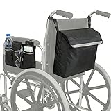 Wheelchair Side Bag, Armrest Storage Pouch with Cup Holder and Reflective Strip Suitable for Most Wheelchair Bag, Waterproof Wheelchair Storage Bags, Walking Carts, and Mobility Walker(Black)