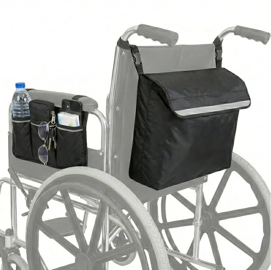 2Pcs Wheelchair Bag Set Waterproof and Durable Storage Pouch |Black