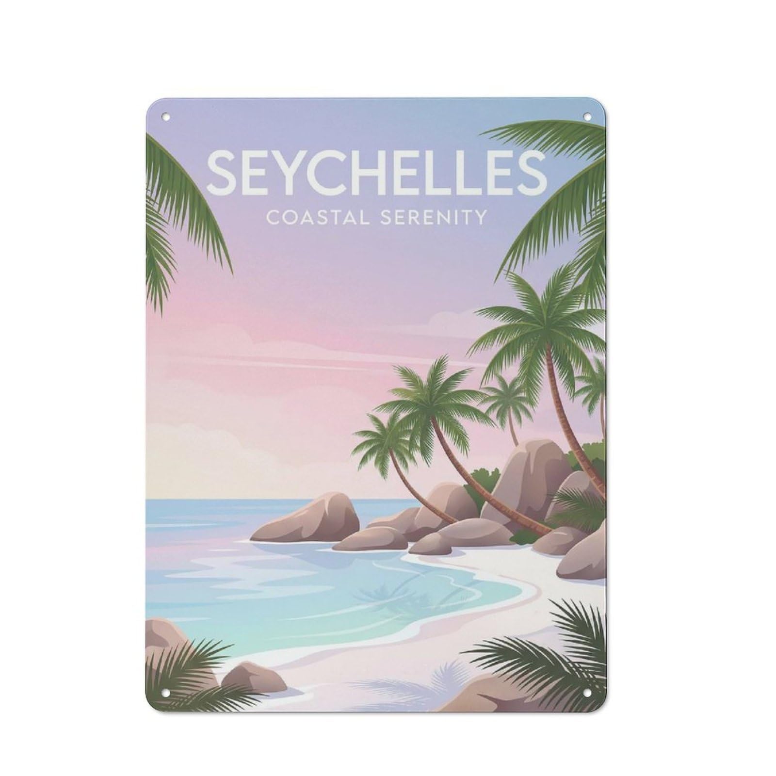 Junmoney Style-13 Metal Wall Sign 40X30cm Featuring Seychelles Coastal Serenity For Hallway Wall, For Hallway Decor Lovers, For Retro Home Interiors