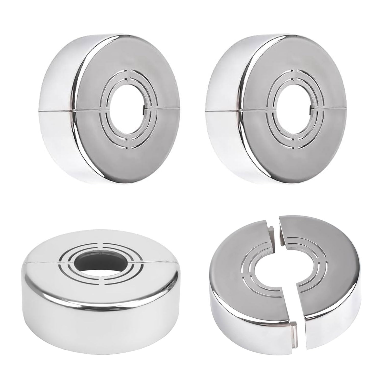 JOYOLA 4 Pcs Wall Split Flange, 70x30 mm Split Pipe Cover, Round Escutcheon Plate Cover Buckle, No Drilling, Shower Arm Flange for 20/25/33mm(0.8/1.0/1.3 Inch) Water Pipe Faucet Decoration