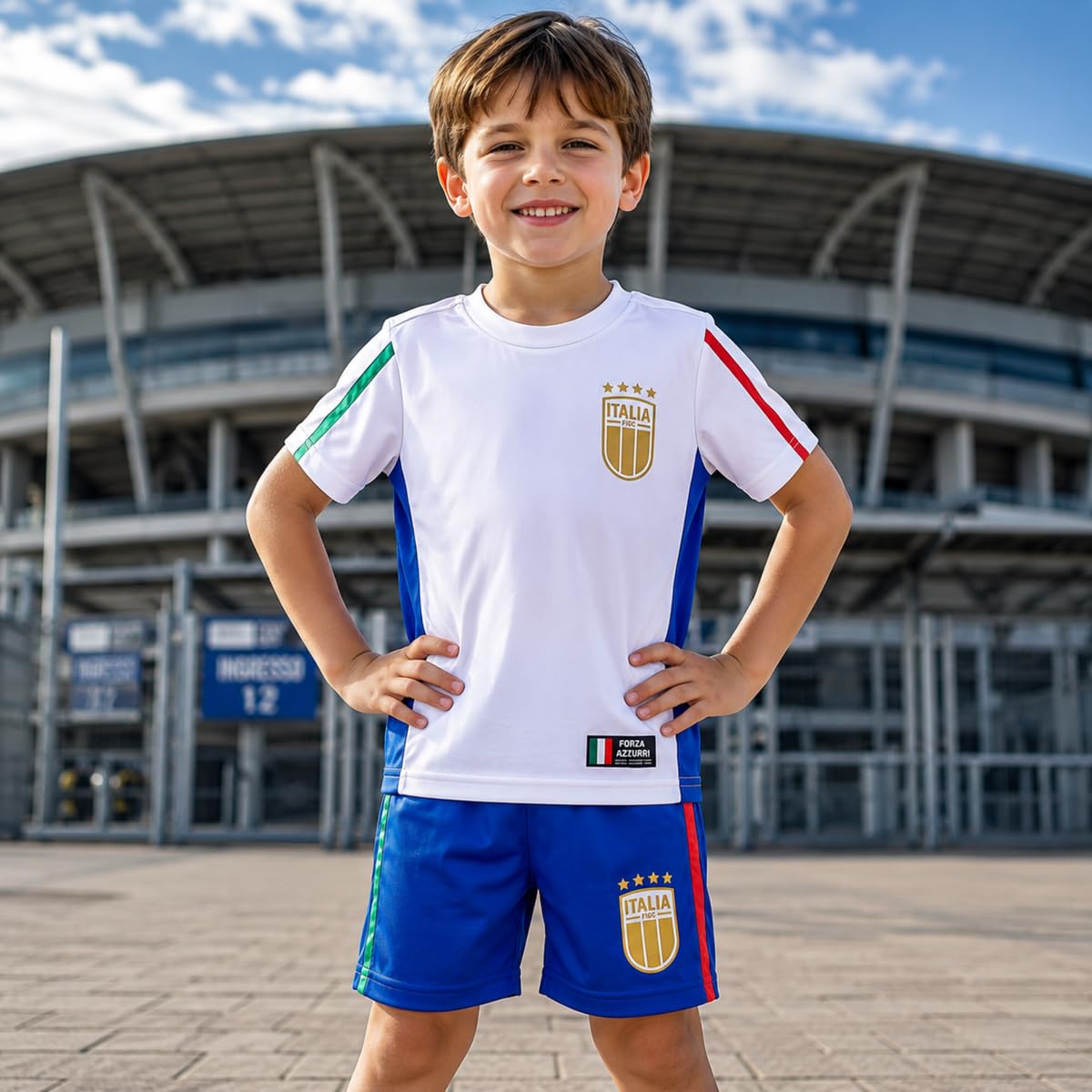 ITALIA FIGC Completo Calcio Bambino Maglia e Pantaloncini