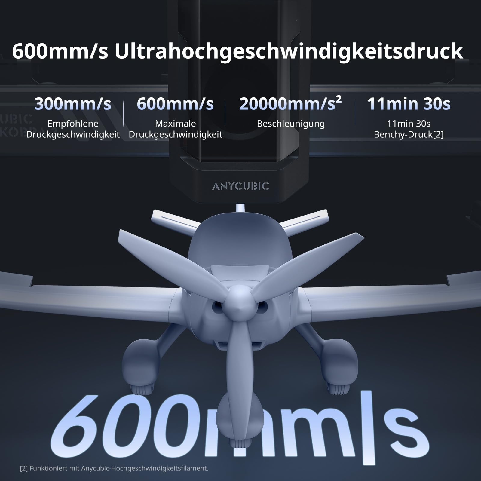 Anycubic Kobra 3 3D-Drucker, LeviQ 3.0 Auto-Nivellierung, Bis zu 600 mm/s, EMehrfarbendruck über ACE Pro, Intelligentes Drucken, Größe 250 x 250 x 260 mm