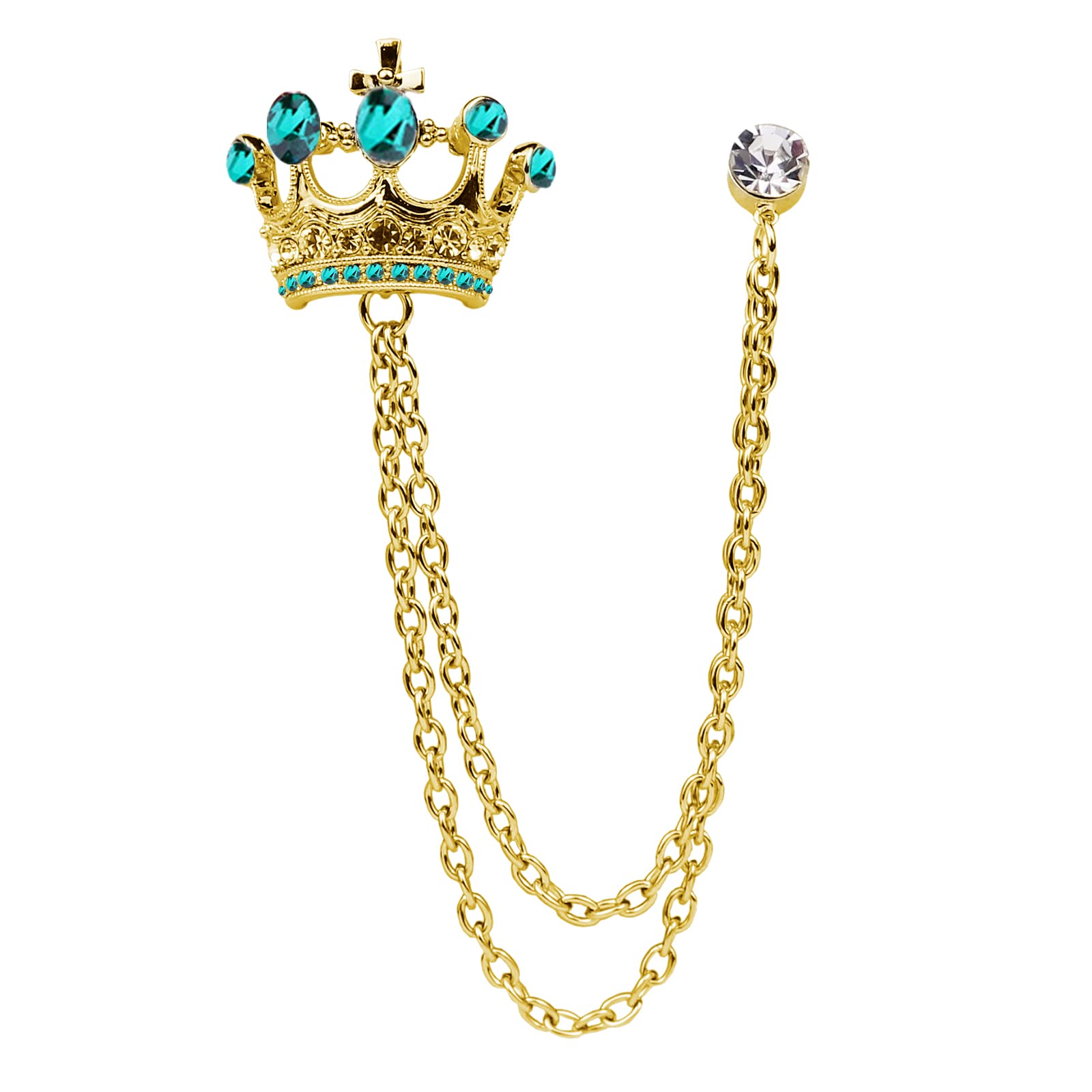 Crystal Crown Hanging Chain Brooch Suit Pin,Vintage Gold Crown Brooch,Suit Stud,Shirt Studs,Lapel Pin Accessories for Men Women