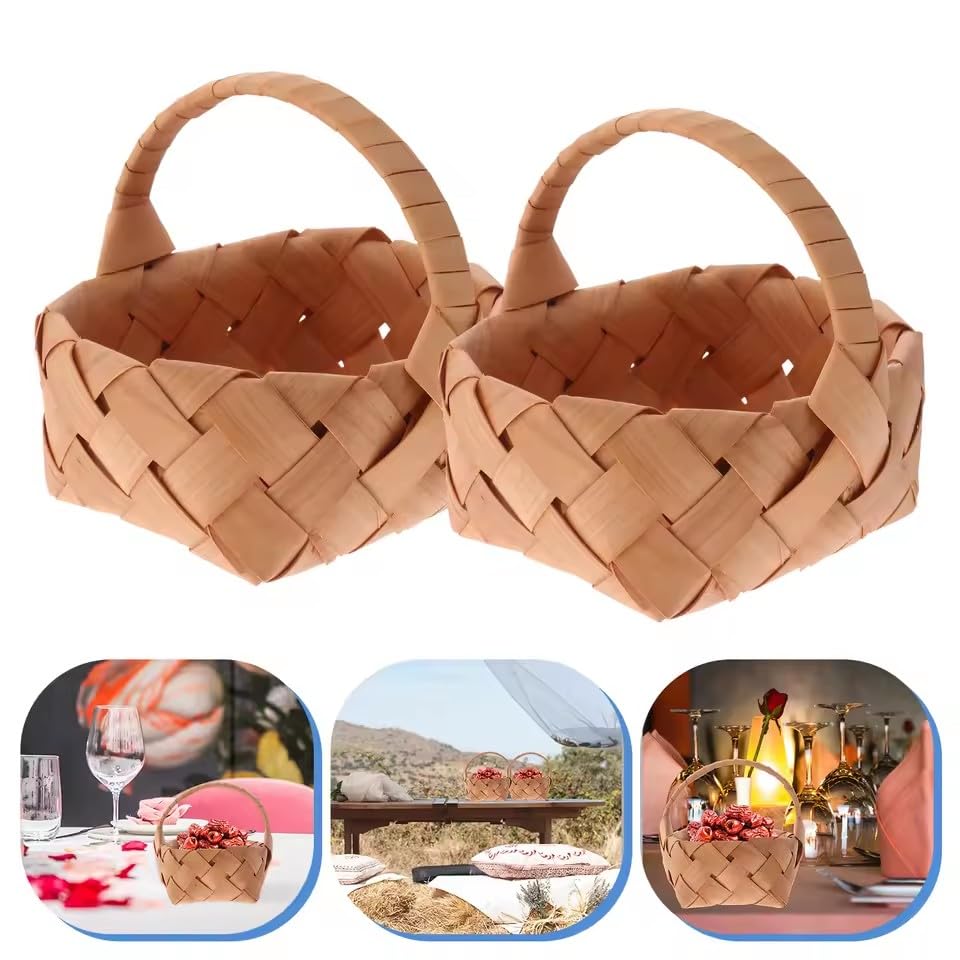 2pcs Handwoven Decorative Wedding Storage Containers Home ganization Wicker Handheld Baskets Wooden Weaving Baskets