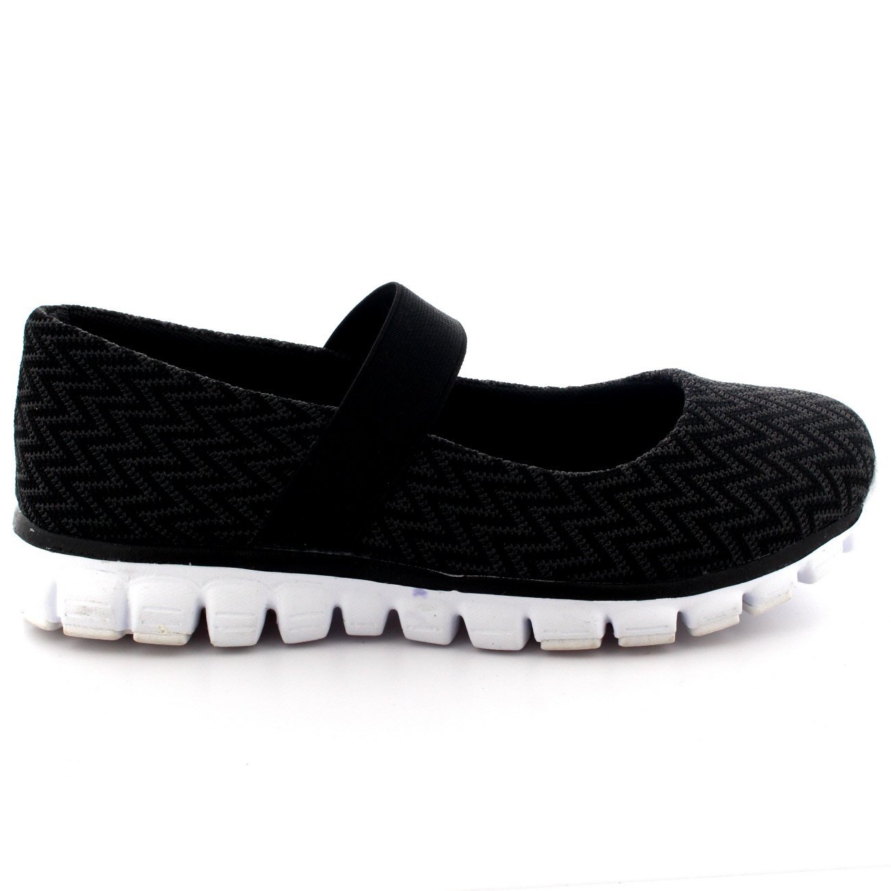 Get Fit Women’s Mary Jane Trainers - Lightweight Breathable Walking Shoes with Hook & Loop Strap - Shock Absorbing Casual Fitness Sneakers for Gym, Travel & Everyday Comfort - Black White - UK3/EU39