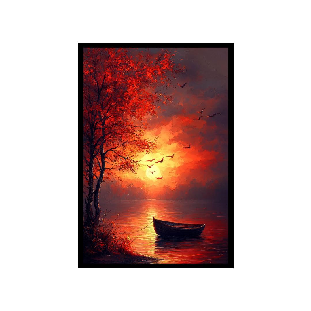 Easeltales Premium Digital Sunset Landscape Wall Painting with Frame for Home Decor | Framed Painting for Living Room Bedroom Office Room Hotel Decor | Painting for Wall Decoration-image-27