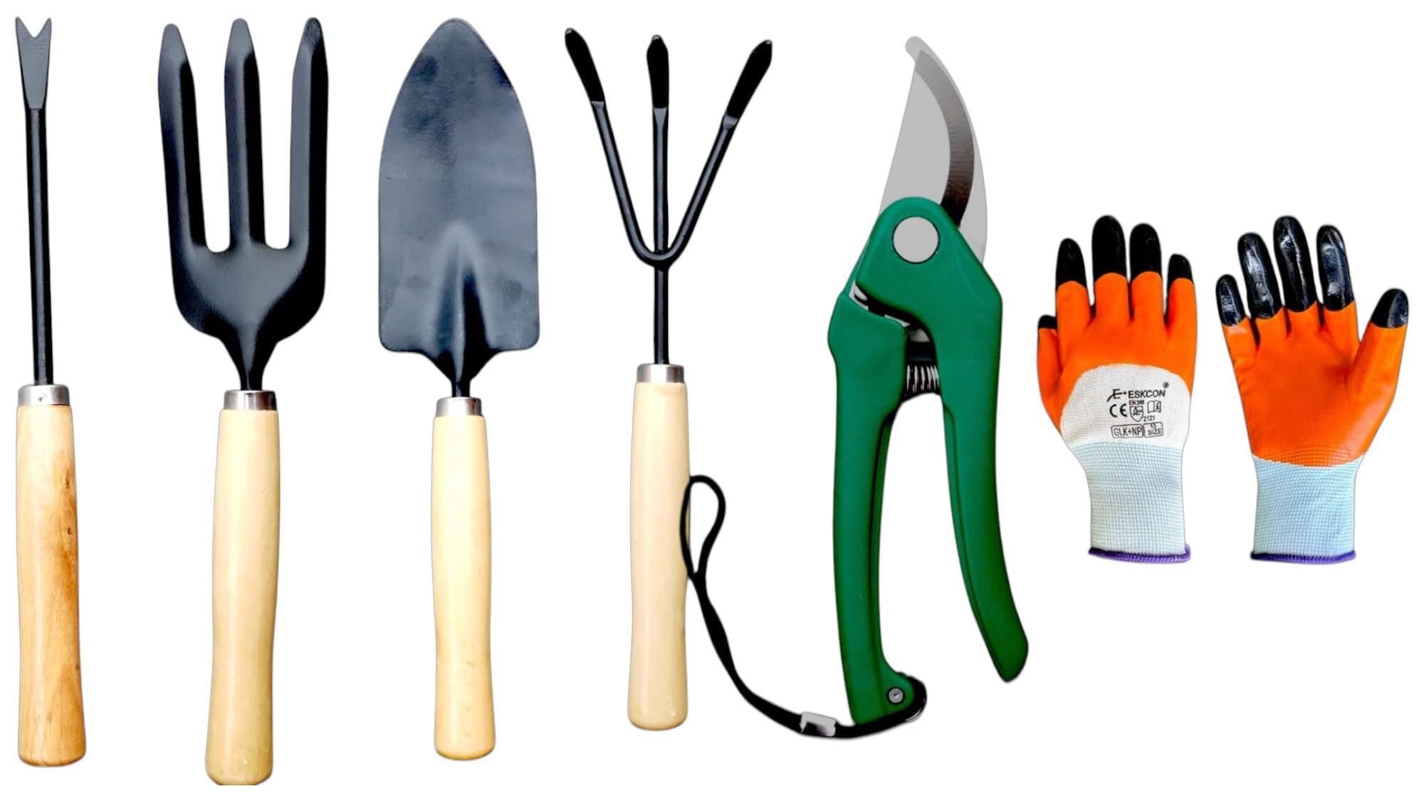 Mr.Organic Home Gardening Tool Pics of 6 Cultivator, Trowel, Weeder, Fork, Flower Vegetable Cutter and Gloves | Gardening Tools Set for Home Garden-image-2