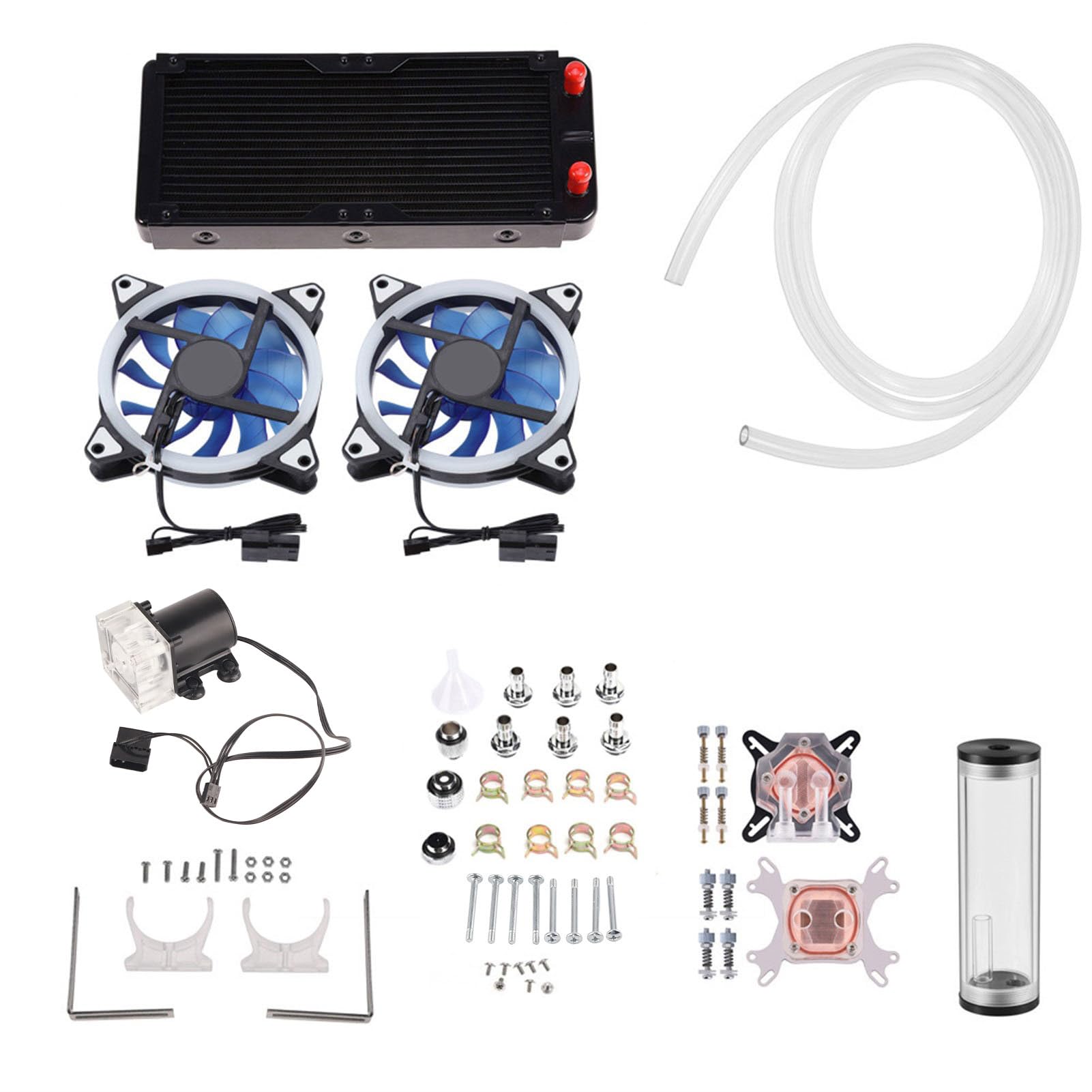 Akozon Kit de Refrigeración Líquida DIY de 240 Mm para CPU/GPU con Bomba, Depósito, Ventiladores LED y Disipador de Calor para un Rendimiento de Overclocking Mejorado