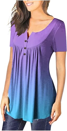 Miniatura 4 de Camisetas de talla grande para mujer, cuello en V profundo, dobladillo simple, manga corta con botones, camisetas suaves de moda para mujer