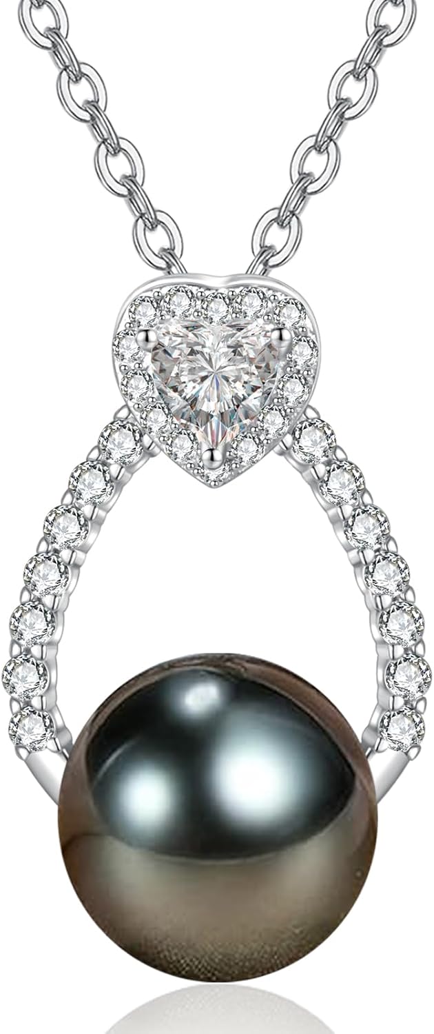 AAAAA Tahitian Black Pearl Dainty Necklace For Women,925 Silver Jewelry, Valentines Wedding Anniversary Birthday Gifts for Her Wife Mom Daughter Grandma Sister