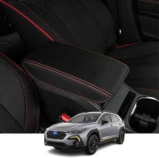 Kakash Custom Interior Accessories for Subaru Crosstrek Impreza 2024 2025 Leather Center Console Cover Armrest Pad,Waterproof Anti-Scratch Protector Your Armrest(Orange Stitches)
