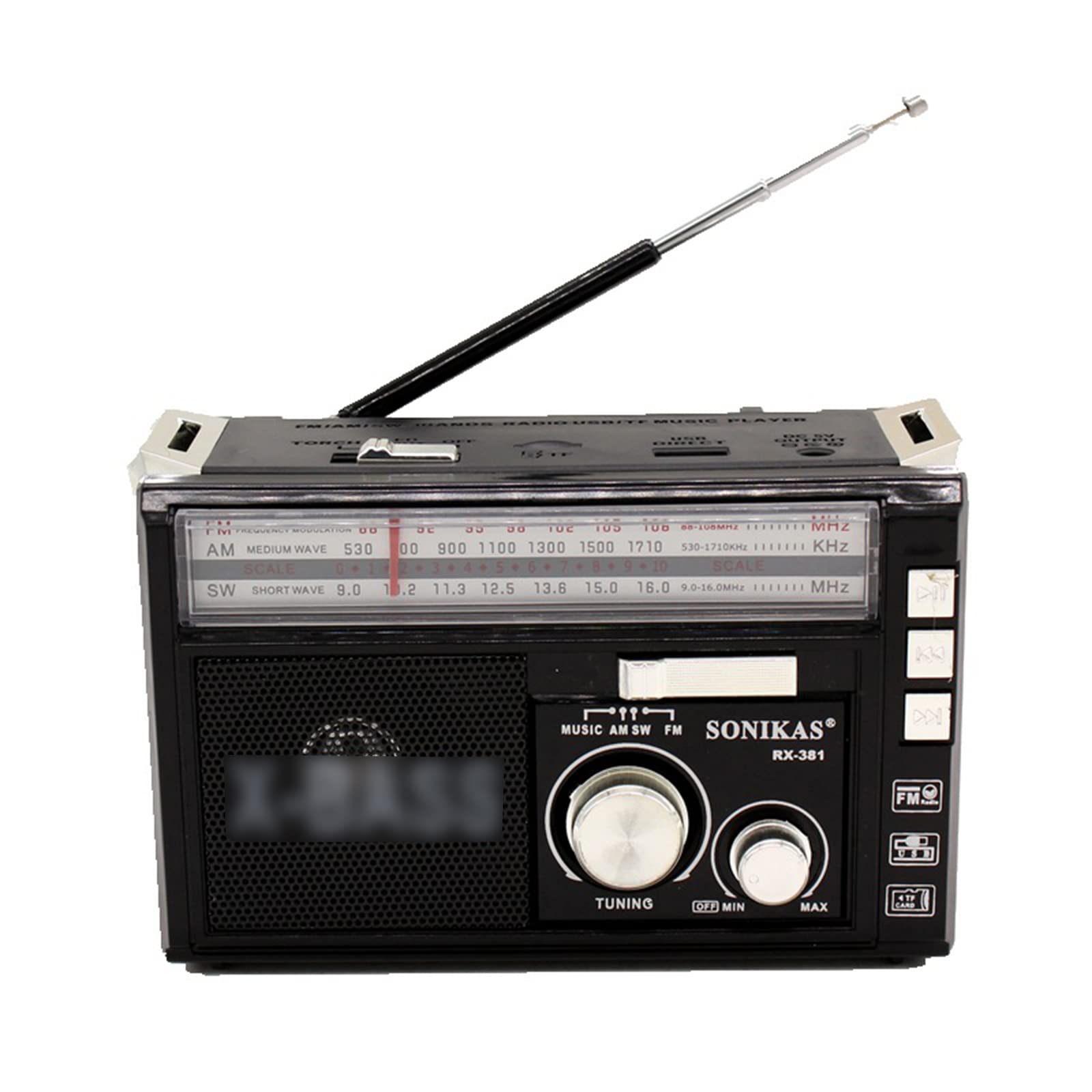 Radio Portable FM AM SW Radio pour Personnes Âgées, Prise en Charge Disque U/TF Carte, Alimentation Secteur ou Batterie,Noir