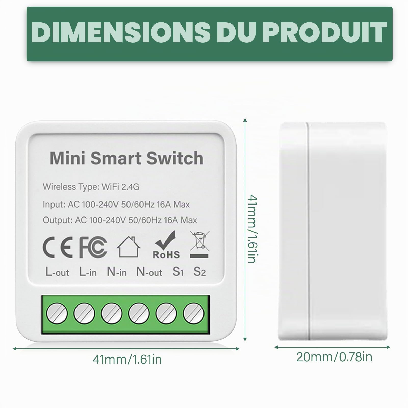 Smart Life commutateur 4 commutateurs de lumière intelligents module 2 voies, WLAN Mini relais intelligent, compatible avec Google Assistant et Alexa, neutre requis