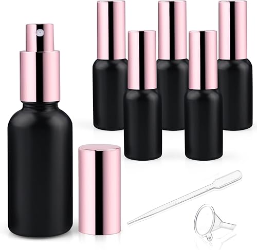 Paquete de 6 botellas de spray de vidrio esmerilado negro de 1 onza, atomizador vacío de niebla fina, aceites esenciales, aerosoles corporales,