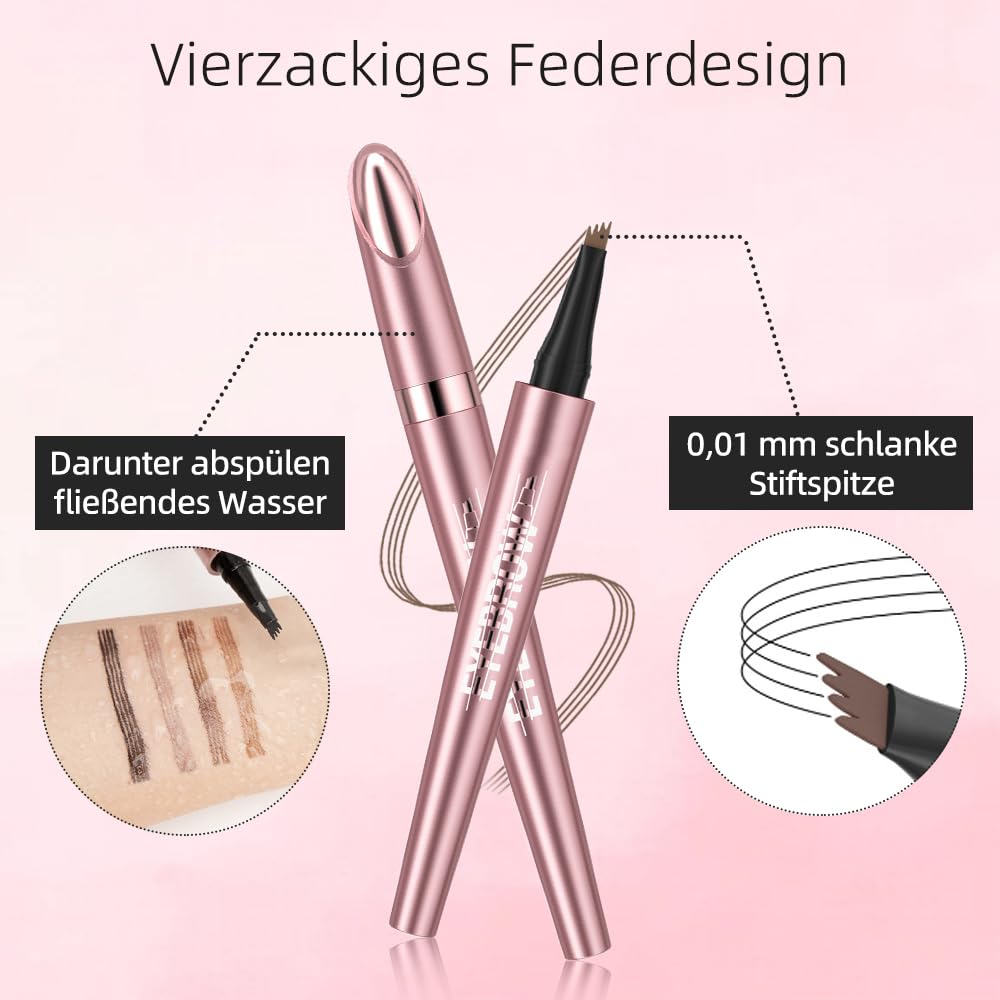 Microblading Eyebrow Pen, 2026 New Premium 4-Tip 3D Eyebrow Pencil, Waterproof Long-Lasting Fine Stroke Contouring Pen, Natural Makeup Effect for All Day (Black)
