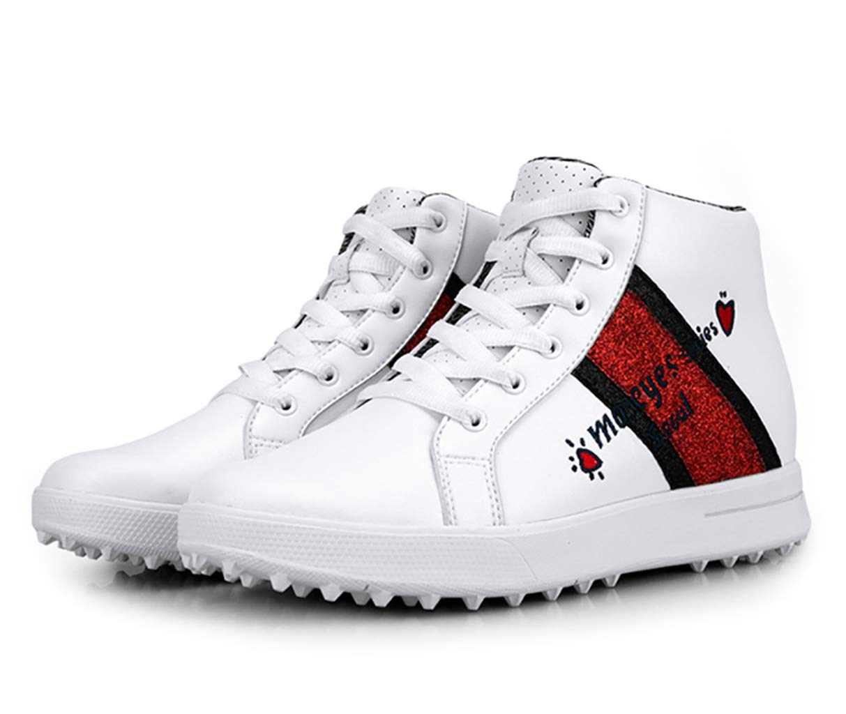 BHB High Heel Golf Shoes for Women and Girls, Waterproof Spikeless Glitter Golf Shoes for Girls White