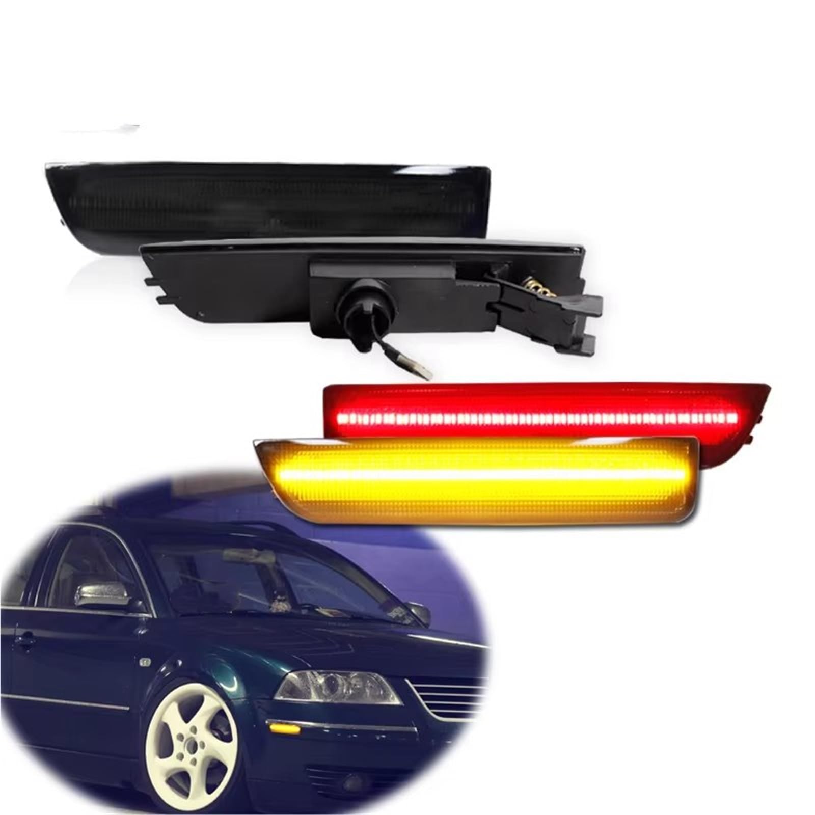 Indicatore Laterale Per VW Per Passat Per B5.5 2001-2005 LED Paraurti Anteriore Posteriore Indicatore Laterale Indicatori Direzione Flare Lampade Indicatori di Direzione(4pcs Red Amber)