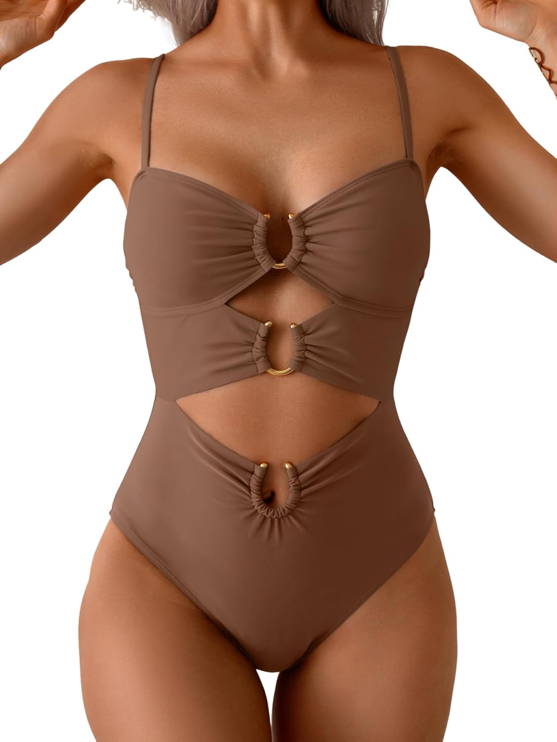 Eomenie Womens Cutout One Piece Swimsuit with Ring Linked Sexy Monokini Bathing Suit for Beach Vacation