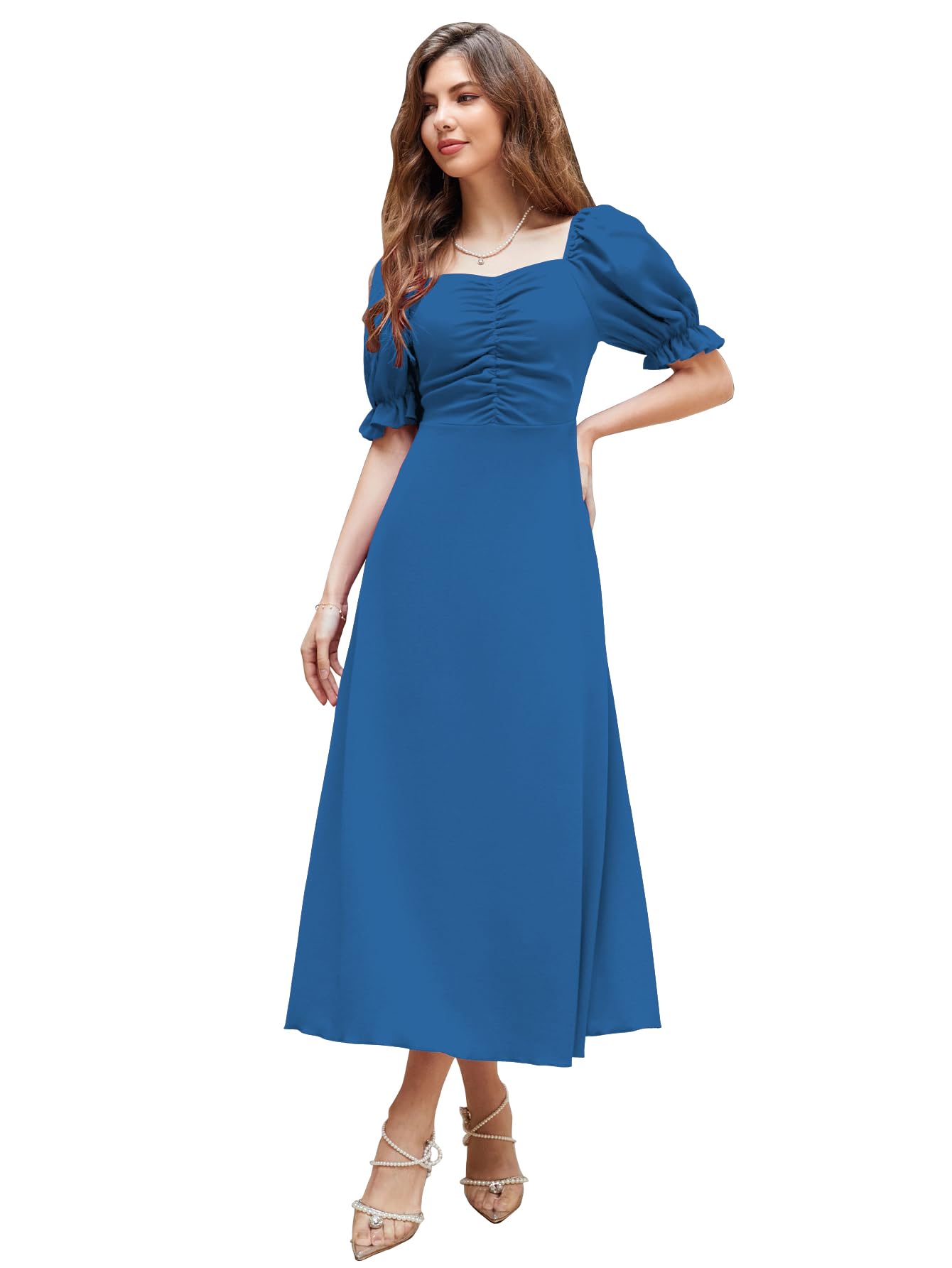 Shasmi Girl's & Women's Solid A-Line Ruched Puff Sleeve Maxi Long Evening  One... | eBay
