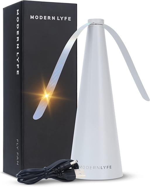 Modern LYFE Fly Fan for Tables - USB or AA Battery Powered - Fly Repellent for Outdoor Dining Or Food at Parties, Restaurants, Outdoor Table, Fly Swatter, Keep Flies Away (Light Grey (1 Pack))