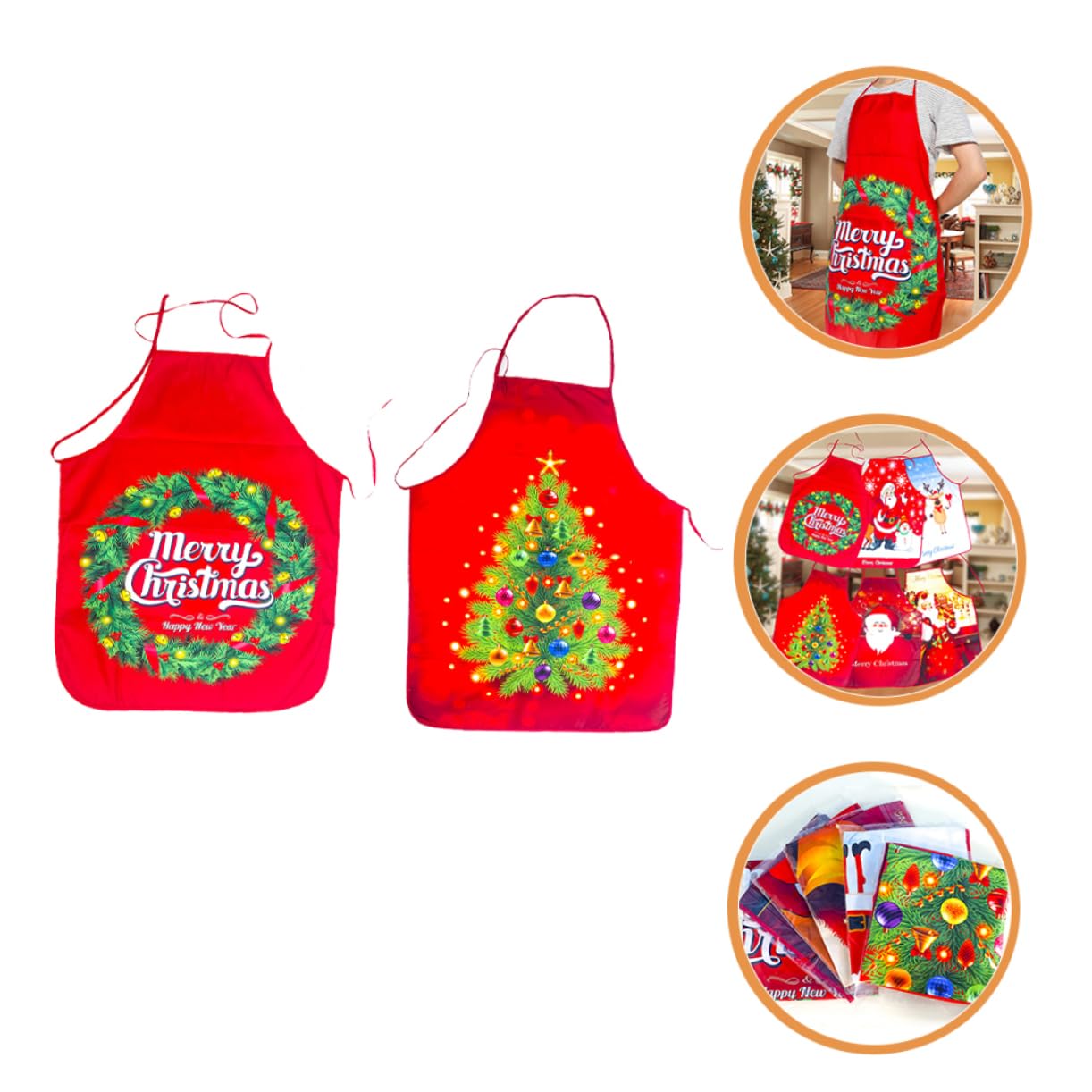 VALICLUD 10 Piezas Delantales Navideños Rojos para Adultos Estampados de y Árbol de Navidad Decoraciones para Cocina y Fiestas Ajustables y Lavables Unisex