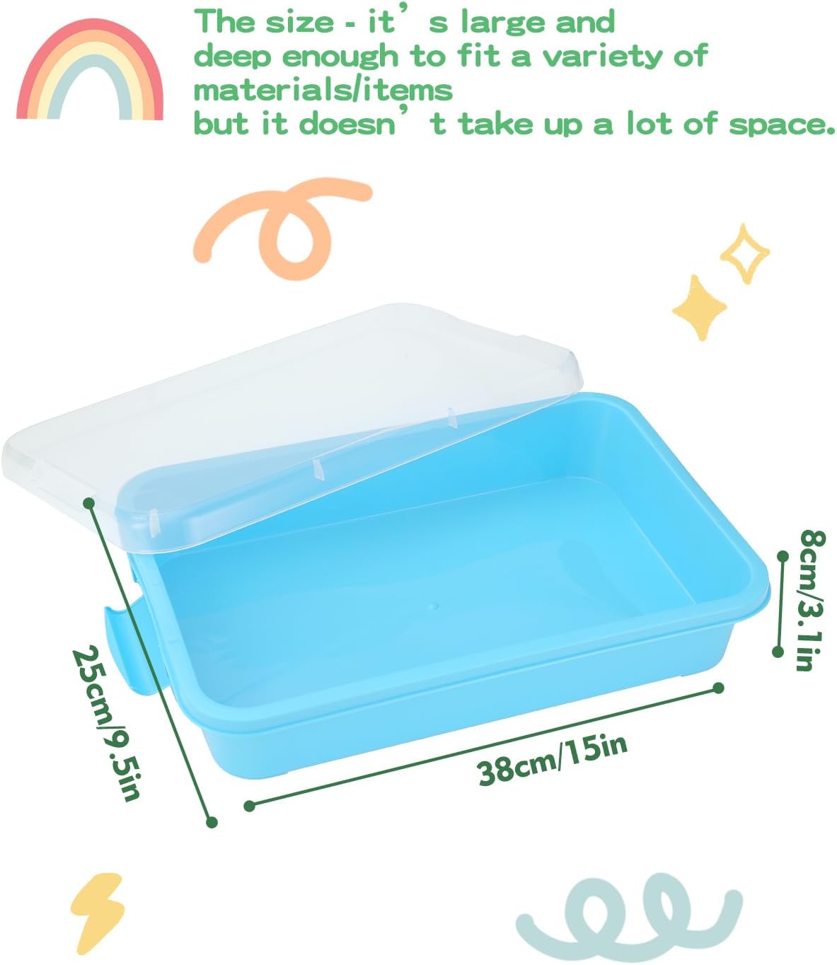 Sensory Bin Sand Tray with Lid for Toddlers 2 Pcs 15in Portable Sandbox Toy Large Plastic Tray for Kids 3 4 5 6 Fill with Sand, Water, Beads, and More (Green+Blue)