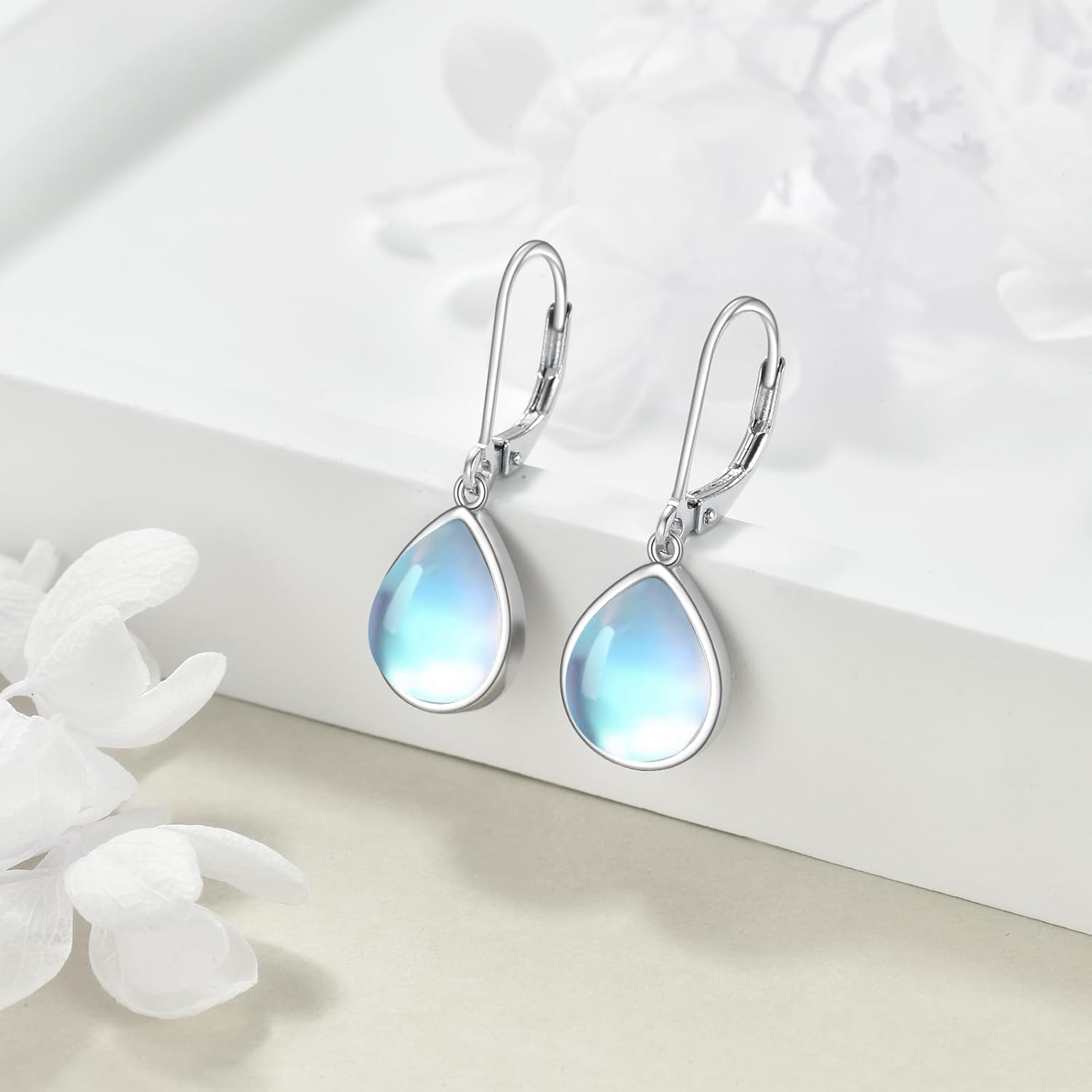 CRMAD Larimar/Moonstone/Labradorite/Turquoise/Amber/Black Onyx/Lapis Lazuli/Moss Agate/Peridot Earrings for Women Sterling Silver Teardrop Earrings Jewelry for Women - Image 2